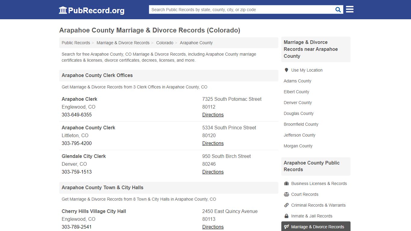 Arapahoe County Marriage & Divorce Records (Colorado)